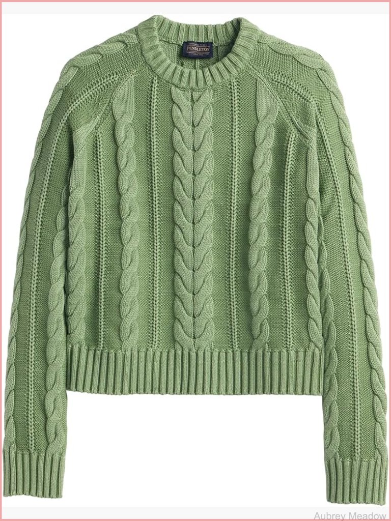 100% Cotton Cable Crewneck Sweater - Classic Pullover Top